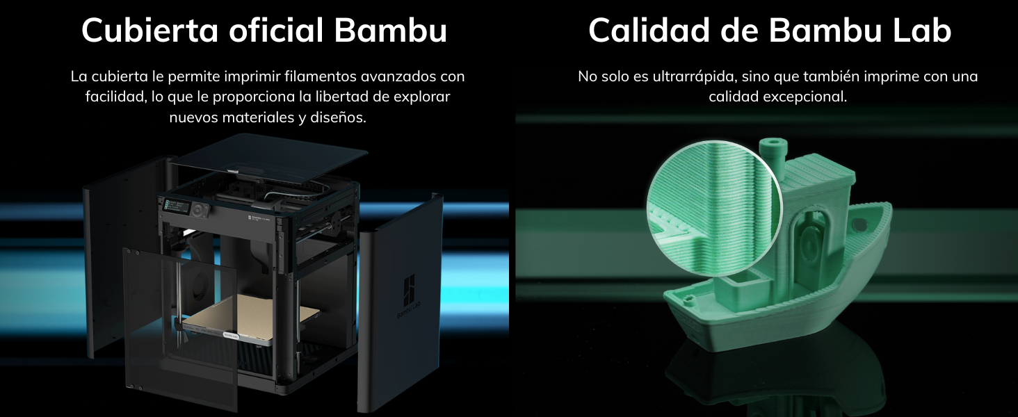 ✅ Primera capa perfecta: Gracias a la nivelación automática de la cama (ABL), se garantiza una base ideal para cada impresión. ✅ Recuperación ante fallos: Incorpora sensor de filamento, recuperación tras pérdida de energía y tensado automático de la correa.